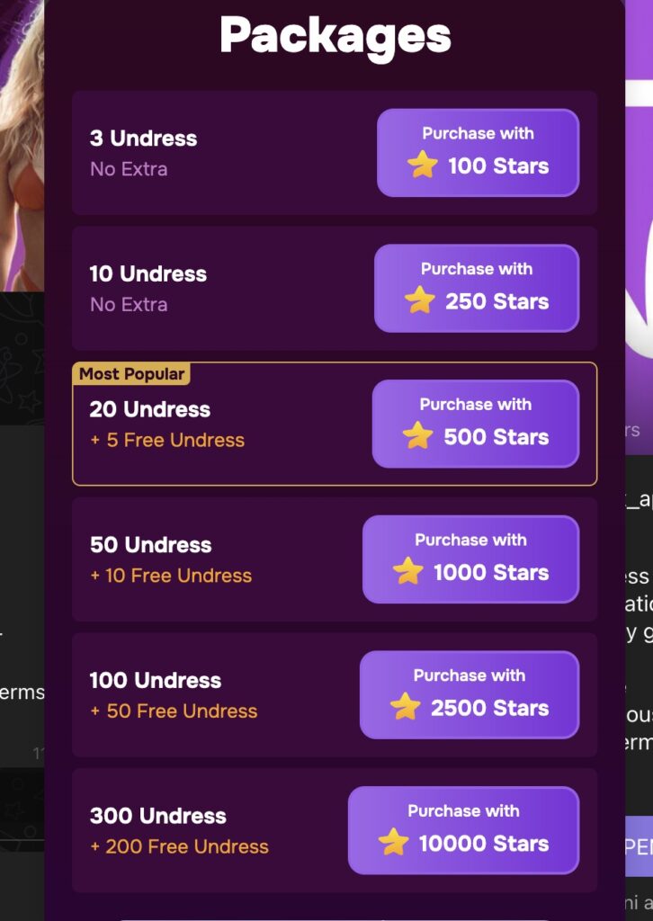 Undress X Bot Paid Packages